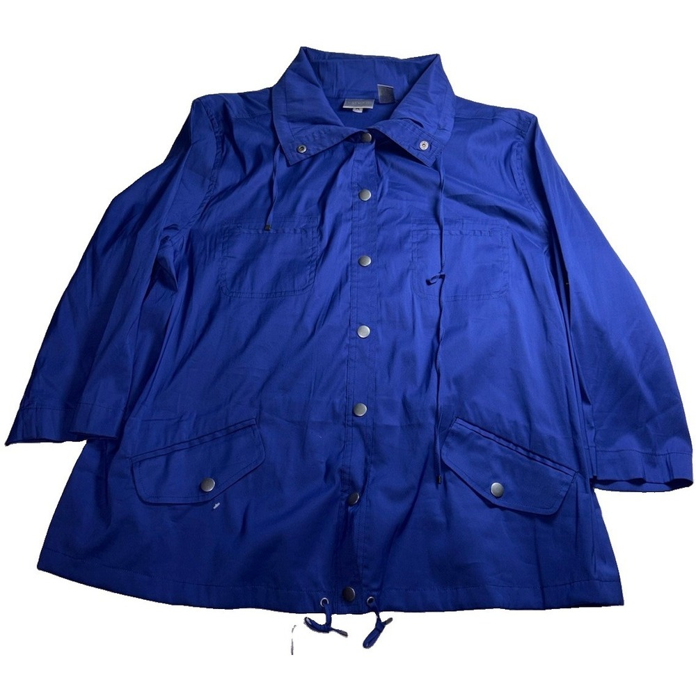 Chico's Women's Blue Basic Jacket Button Front 3/4 Sleeve Pockets Juniors 3